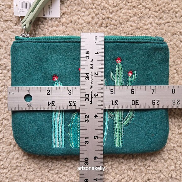 NWT Faux Suede Cactus Wristlet Saguaro Zippered Pouch Embroidered - Picture 3 of 4